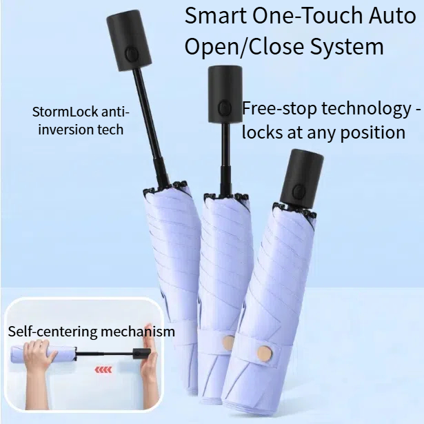 漸進的なオープン/クローズメカニズムと反転防止システムを備えた超軽量安全性自動折りたたみ傘