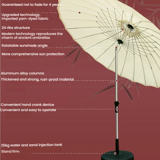 卸売り24-ribシルバーコーティングパティオ傘45°チルト|スチールまたはグラスファイバーフレームと28kgベース