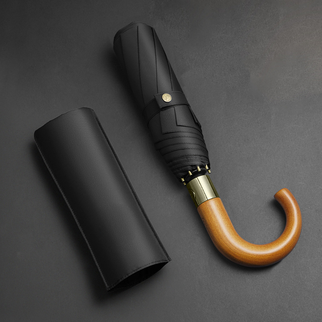 木製のハンドル風の防風と自動を備えたエレガントなクラシック傘